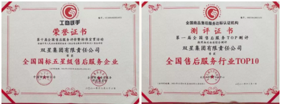 全國(guó)國(guó)標(biāo)五星級(jí)售后服務(wù)企業(yè)”、“全國(guó)售后服務(wù)行業(yè)TOP10