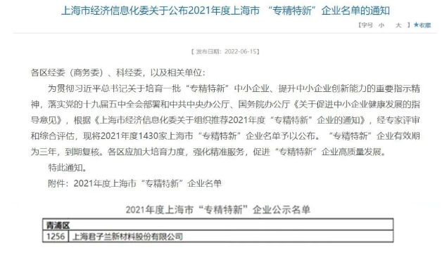 君子蘭榮登上海“專精特新”企業(yè)名單