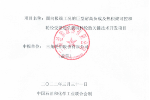 三角輪胎股份有限公司有一個(gè)項(xiàng)目，入選該計(jì)劃。項(xiàng)目名為“面向極端工況的巨型耐高負(fù)載基熱積聚可控和輪徑受限超負(fù)載特種輪胎關(guān)鍵技術(shù)及開(kāi)發(fā)項(xiàng)目”