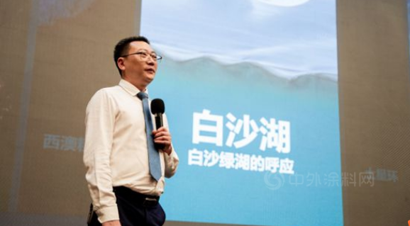 發(fā)布會上介紹風景涂料的彭元聰