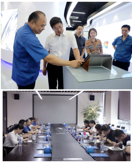 沈董對各位領導蒞臨企業(yè)考察表示歡迎。在參觀了生產(chǎn)車間和綜合展廳后，沈董向穆運安一行介紹了公司發(fā)展歷程、主導產(chǎn)業(yè)、國內(nèi)外市場等情況，特別是近年來雙箭在推動創(chuàng)新改革，自動化、智能制造等方面所取得的各項成果。并就公司堅持創(chuàng)新驅(qū)動發(fā)展，不斷加大科技研發(fā)投入，加快推進產(chǎn)品迭代升級，提高核心產(chǎn)品市場占有率、競爭力等方面的工作作了匯報交流。