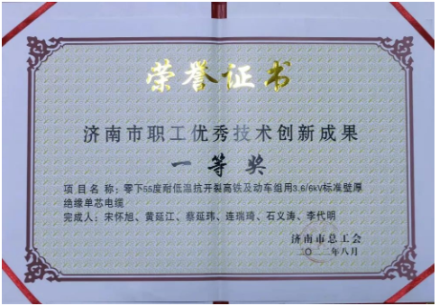 　章丘區(qū)總工會副主席陳彬，華凌電纜總裁王偉為獲獎人員頒發(fā)證書和獎勵金。