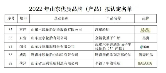山東優(yōu)質(zhì)輪胎品牌，5家！