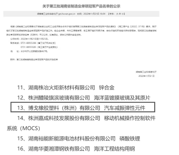 公司產(chǎn)品獲湖南省制造業(yè)單項冠軍！
