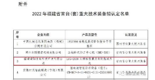 龍翔科技，榮獲2022年福建省首臺(tái)（套）重大技術(shù)裝備認(rèn)定