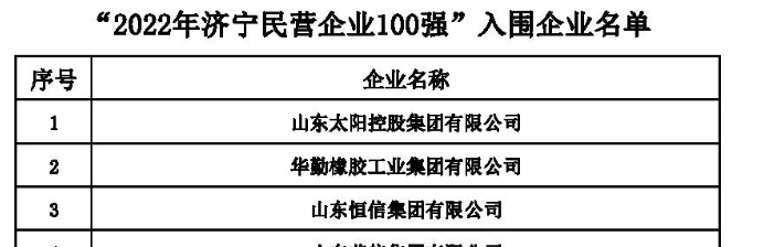 “2022年濟(jì)寧民營企業(yè)100強(qiáng)名單正式發(fā)布。其中華勤橡膠工業(yè)集團(tuán)有限公司進(jìn)入該榜單。
