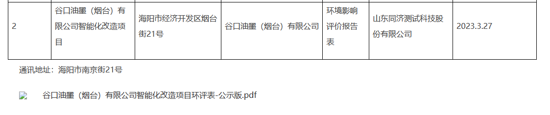 企業(yè)現(xiàn)有項目位于山東省煙臺市海陽經(jīng)濟開發(fā)區(qū)遼寧路，占地面積4400平方米，年產(chǎn)膠印油墨1000噸，環(huán)保手續(xù)已經(jīng)齊備。隨著企業(yè)的發(fā)展，需擴大生產(chǎn)規(guī)模，因此，企業(yè)購買了土地，擬搬遷至山東省煙臺市海陽市經(jīng)濟開發(fā)區(qū)煙臺街21號進行新工廠建設(shè)。