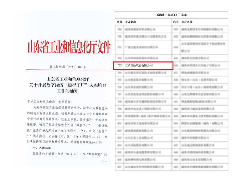 數(shù)字化升級(jí)成果顯著，三角輪胎榮登山東省“晨星工廠”