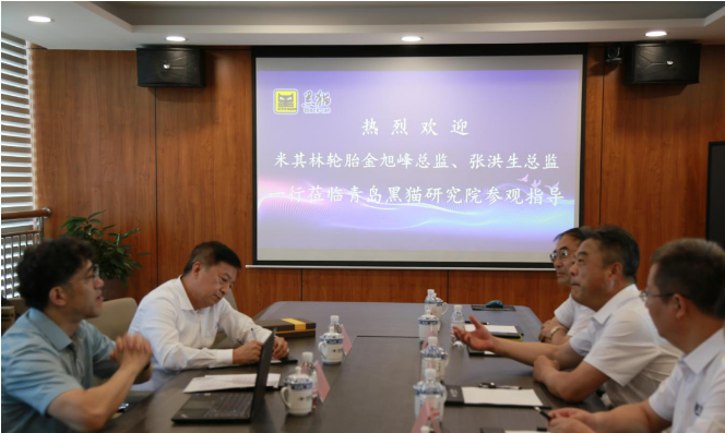 金旭峰一行人首先參觀了青島黑貓研究院的中試生產(chǎn)車間、黑貓文化展廳、檢測中心、研發(fā)中心等，詳細了解了黑貓集團的歷史發(fā)展、業(yè)務范圍、產(chǎn)學研融合等情況。