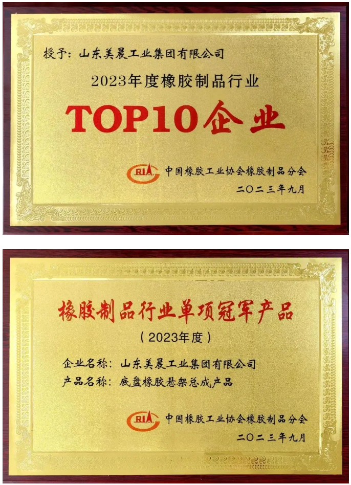 近日，中國橡膠工業(yè)協(xié)會橡膠制品分會在陜西西安舉行了2023年會員大會暨行業(yè)技術(shù)發(fā)展論壇。本次盛會的主題為“新格局、新起點、新挑戰(zhàn)、新征程”，旨在積極響應(yīng)國家雙循環(huán)戰(zhàn)略，勇敢應(yīng)對國際逆全球化挑戰(zhàn)，引領(lǐng)橡膠制品行業(yè)迎接轉(zhuǎn)型創(chuàng)新與綠色高質(zhì)量發(fā)展的挑戰(zhàn)。 會議對2023年橡膠制品行業(yè)創(chuàng)新發(fā)展成就突出的企業(yè)進行了表彰，山東美晨工業(yè)集團有限公司榮獲了橡膠制品行業(yè)的多項殊榮，包括“‘十強’企業(yè)”、“單項冠軍產(chǎn)品”和“最具影響力企業(yè)”等重要獎項。這一系列榮譽充分彰顯了美晨在該行業(yè)內(nèi)的卓越地位以及其不斷增強的發(fā)展實力。