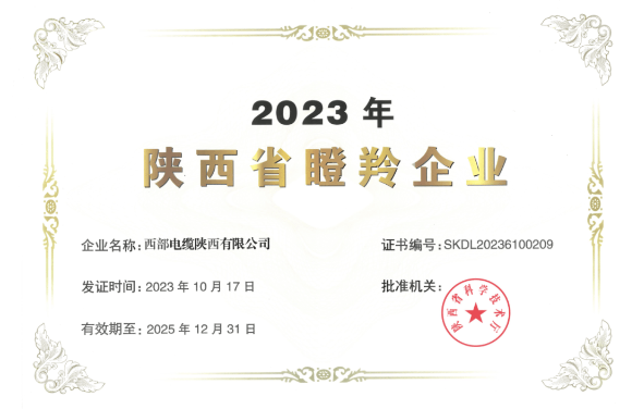 近日，陜西省科學技術(shù)廳公布了《2023年陜西省瞪羚企業(yè)》名單，西部電纜陜西有限公司喜獲殊榮，成功入選并獲得“2023年陜西省瞪羚企業(yè)”榮譽稱號。