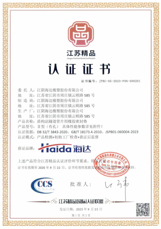 海達股份產品順利通過“江蘇精品”認證