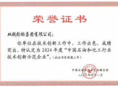 雙錢(qián)輪胎榮獲2024技術(shù)創(chuàng)新示范企業(yè)稱號(hào)